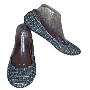 Lucky Brand Emmie Gray Vanilla White Checker Pattern Ballet Flats SZ 8.5
